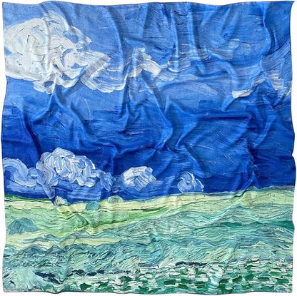 Artist Oil Painting Wraps 51"x51" Cashmere-Soft Art Pashmina Luxury Rolled Hem Women Large Travel Blanket Shawl