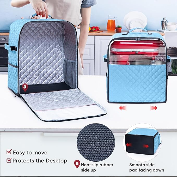 BAGSPRITE Stand Mixer Cover with Appliance Sliders Base Compatible with KitchenAid Mixer-Storage Bag for 4.5/5 Quart with Pockets for Kitchen Aid Accessories and Attachments