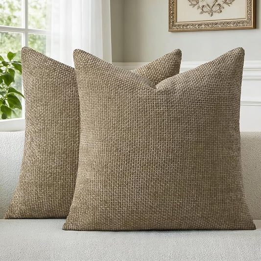 a moment Brown Chenille Throw Pillow Covers 18x18 Inch Pack of 2 Modern Decorative Throw Pillow Covers Farmhouse Cross Covers Home Decor for Sofa Bedroom Living Room