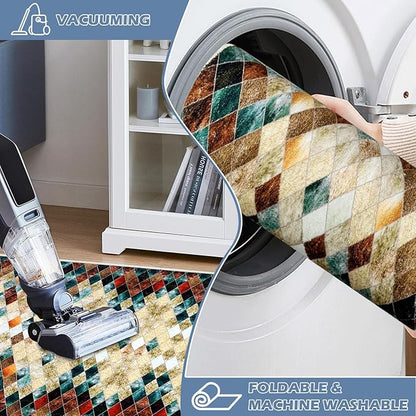 Runner Rug Washable 4x43 FT, Non Slip Rubber Backing Abstract Carpet, Soft Area Rugs for Bedroom Kitchen Hallway Entryway Bathroom, Customized