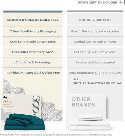 Mayfair Linen 500 Thread Count Full Cotton Sheets - 4 PC Full Size Bed Sheet Set Cotton (Teal), Soft, Cooling, Sateen Hotel-Quality 16" Deep Pocket Bedsheet for Hot Sleepers (Fits 18" Mattress)