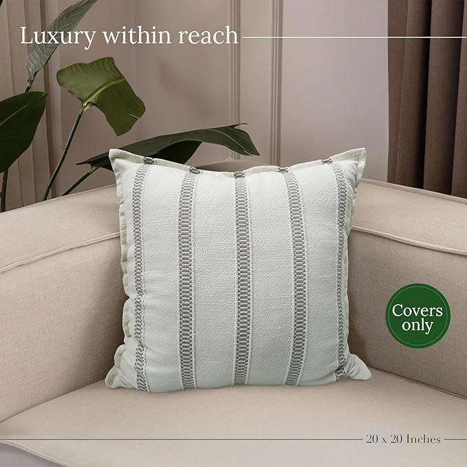 SanVia Grey Hearth Premium Cotton Throw Pillow Covers, 20 x 20 Inches, Luxurious Handwoven Couch Pillow Covers with Hidden Zipper, Elegant Home Décor, Insert Not Included