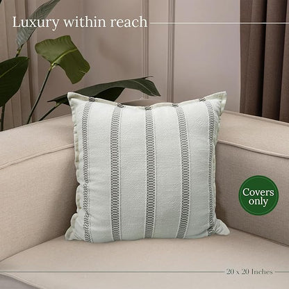 SanVia Grey Hearth Premium Cotton Throw Pillow Covers, 20 x 20 Inches, Luxurious Handwoven Couch Pillow Covers with Hidden Zipper, Elegant Home Décor, Insert Not Included
