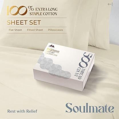 Mayfair Linen 500 Thread Count Full Cotton Sheets - 4 PC Full Size Bed Sheet Set Cotton (Sand), Soft, Cooling, Sateen Hotel-Quality 16" Deep Pocket Bedsheet for Hot Sleepers (Fits 18" Mattress)