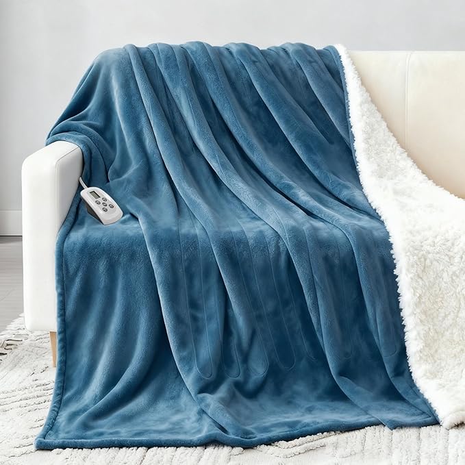 Heated Blanket Electric Blanket Twin 62"x84" Fast Heating Electric Blanket with 10 Heat Levels & 10 Hours Auto-Off Overheat Protection Cozy Soft Flannel Heated Throw Blanket