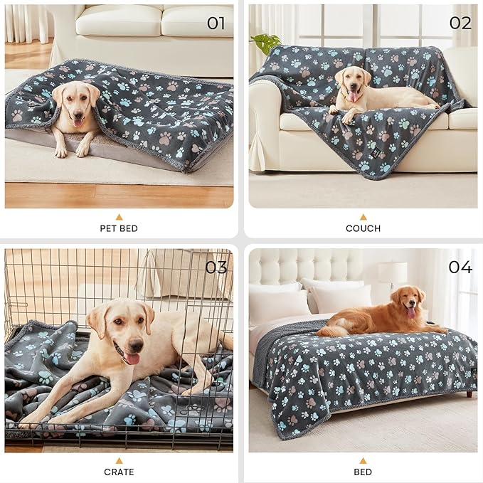 Luciphia Waterproof Pet Blankets for Couch Sofa Bed Cover Cat Liquid Pee Proof Washable Soft Fluffy Large Dog Blanket Reversible Furniture Protection Puppy Grey Paw Thicken King Size（100" x 85"）