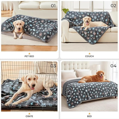 Luciphia Waterproof Pet Blankets for Couch Sofa Bed Cover Cat Liquid Pee Proof Washable Soft Fluffy Large Dog Blanket Reversible Furniture Protection Puppy Grey Paw Thicken Small（40" x 28"）