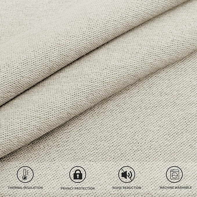 Easy-Going Linen Look Blackout Curtain 63 Inch Length Grommet Window Curtain Drapes for Bedroom, Living Room Thermal Insulated Room Darkening (Set of 2 Panels, Natural)