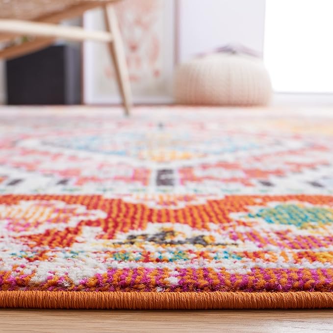 SAFAVIEH Madison Collection Area Rug - 9' x 12', Rust & Pink, Boho Diamond Distressed Design, Non-Shedding & Easy Care, Ideal for High Traffic Areas in Living Room, Bedroom (MAD418Q)
