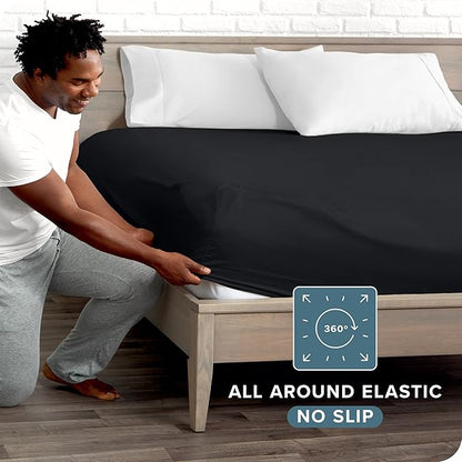 Fitted Bottom Sheet Short Queen Size - Premium 1800 Microfiber - Ultra-Soft Hotel Luxury - Deep Pocket - Durable and Long Lasting - Short Fitted Sheet (Short Queen, Black)