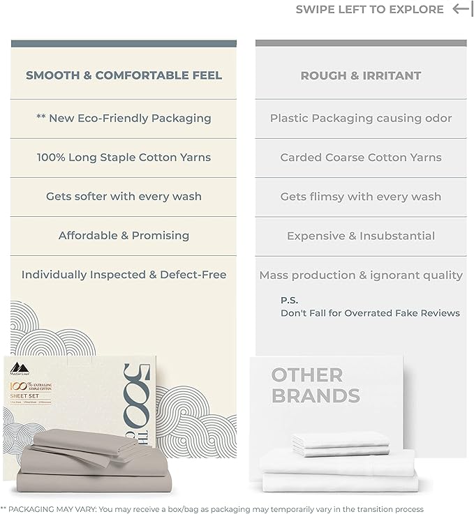 Mayfair Linen 500 Thread Count 100% Cotton Sheets King Size Bed Set - 4 PC King Bed Sheet Set Cotton (Taupe), Soft, Cooling, Sateen Weave 16" Deep Pocket Bedsheet for Hot Sleepers (Fits 18" Mattress)