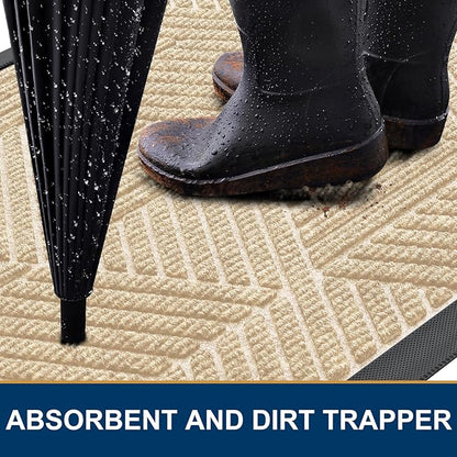 Smiry Front Door Mat Outside Entrance, Heavy Duty Sturdy Natural Rubber Doormat, Trap Dirt and Moisture, Easy Clean Low Profile Mats for Indoor Outdoor Entry, Irregular Triangle (71x47, Beige)