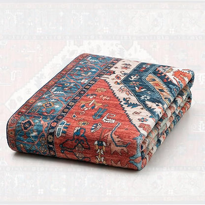 SERISSA Washable Rugs 6x9 Area Rugs, Large Non-Slip Boho Living Room Rust Rug, Ultra Soft Vintage Print Distressed Oriental Tribal Farmhouse Carpet for Dining Room Bedroom Dorm Office Home Decor