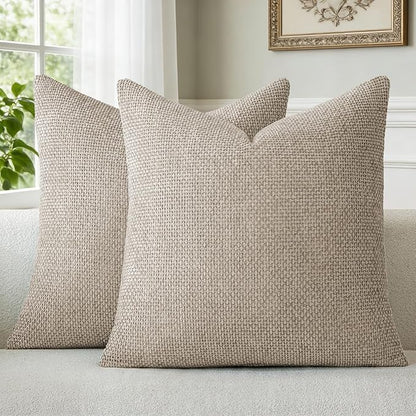 a moment Taupe Chenille Throw Pillow Covers 22x22 Inch Pack of 2 Modern Decorative Throw Pillow Covers Farmhouse Cross Covers Home Decor for Sofa Bedroom Living Room