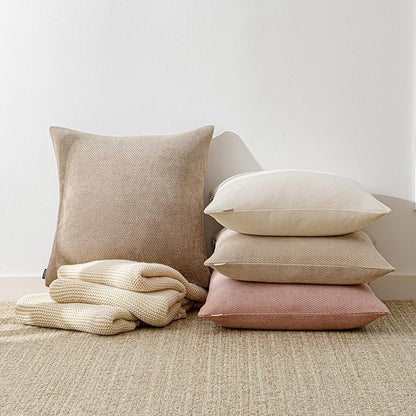 a moment Pack of 2 Decorative Chenille Throw Pillow Covers with Twill Cushion Covers for Sofa Living Room Couch Bed 12x20 Inch Blush Pink
