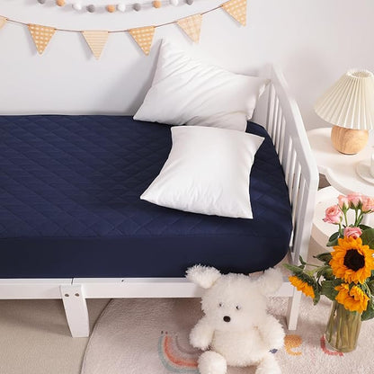 NTBAY 2 Pack Waterproof Crib Mattress Protector, Quilted 28"x52" Toddler Fitted Sheet - Machine Washable - Soft and Breathable Mattress Pad Cover for Crib, Nursery, Daycare, Cot, Navy Blue