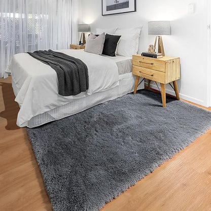 ONASAR Grey 3x5 Rugs for Bedroom, Fluffy Washable Gray Bedside Area Rug, Ultra Soft Shaggy Fuzzy Plush Small Floor Carpets for Living Room College Dorm Teen Kids Boys Home Decor Aesthetic