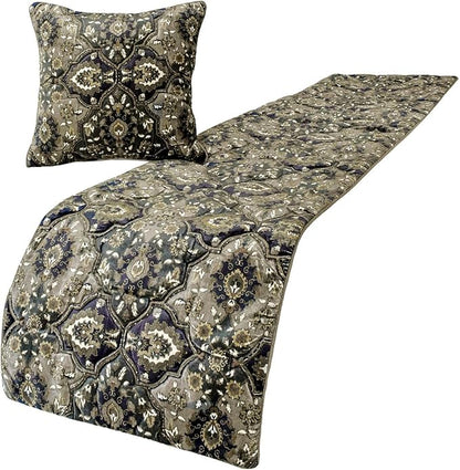 The HomeCentric Gray Bed Runner for King/Queen/Twin Velvet Decorative Bed Scarf 53"x18" Bed Runner Without Pillow Cover, Damask Bed Scarf Bedroom Décor Accent - Pewter Palace