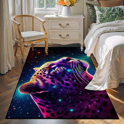 Galaxy Leopard Rug Fierce Panther Head Area Rugs for Boys Kids Bedroom Living Room Gameroom Girls Glitter Carpet Floor Mat Throw Rugs 79 in x 39 in