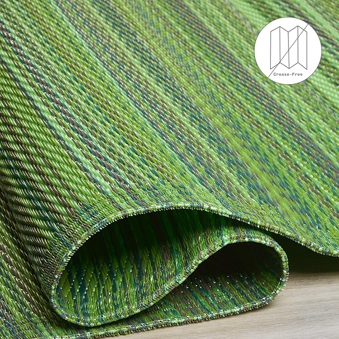 Fab Habitat Outdoor Rug - Waterproof, Fade Resistant, Crease-Free - Premium Recycled Plastic - Striped - Patio, Porch, Deck, Balcony - Cancun - Green - 5 x 8 ft