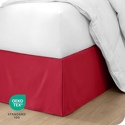 Bare Home Full Bed Skirt - 15-Inch Tailored Drop Easy Fit - Bed Skirt for Beds - Center & Corner Pleats (Full, Red)