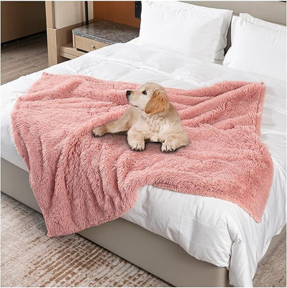 Waterproof Dog Blanket Pink Fluffy Long Faux Fur Pet Throw Blankets for Cats Cozy Warm Couch Mat for Puppy Love Bed Cover Washable(Pink,XL)