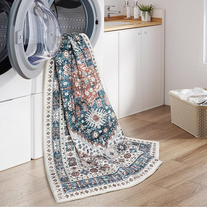 zesthome 9x12 Area Rugs,Stain Resistant Washable Rug,Ultra-Thin Rugs for Living Room,Bedroom,Non-Slip Backing Home Decor Large Area Rug (Navy Blue/Red,9'x12')