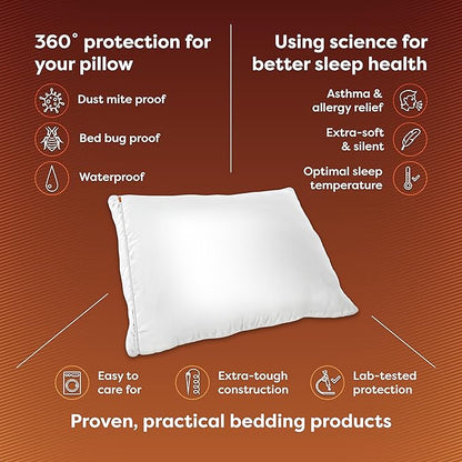 HOSPITOLOGY PRODUCTS Pillow Encasement- Zippered Bed Bug Dust Mite Proof Hypoallergenic - Sleep Defense System - King - Waterproof - Set of 2 - 20" H x 36" W