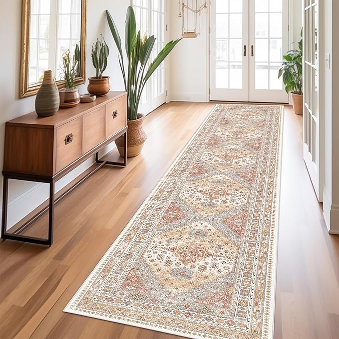 zesthome Washable Runner Rug 2.5x12 - Stain Resistant Entryway Rug,Ultra-Thin Kitchen Rugs, Anti Slip Backing Runner Rugs for Entrance Laundry Room Indoor Hallway (Orange,2.5'x12')