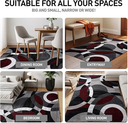 Rugshop Contemporary Abstract Circles Perfect for high Traffic Areas of Your Living Room,Bedroom,Home Office,Kitchen Area Rug 3'3" x 5' Red