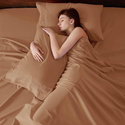 Bedsure Deep Pocket King Sheet Set - Fits Mattresses Up to 21 Inches Thick - 4 Piece GentleSoft Bed Sheets, Moisture Wicking, Soft & Cooling Bedsheet & Pillowcases, Easy & Secure Fit, Orange