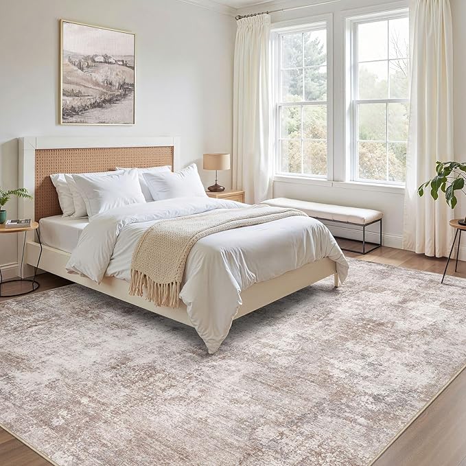 Washable 10X14 Area Rug: Modern Abstract Soft Non-Slip Indoor Rugs - Low Pile Stain Resistant Foldable Rug for Living Room Bedroom Dining Room Playroom Office(Brown,10'x14')