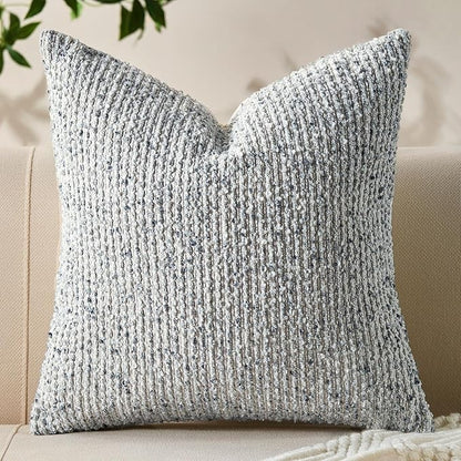 Decorative Couch Throw Pillow Covers 26x26 Blue Striped Soft Wool Pillow Covers Neutral Textured Boho Cushion Covers for Modern Farmhouse Sofa Bedroom Living Room Decor SY011-C26