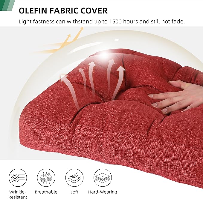 RACE LEAF 17" x 17" Patio Chair Cushions Red - Outdoor/Indoor Tufted Memory Foam Chair Pads Set of 2, Water-Resistant Olefin Chair Seat Cushion Non-Slip Backing
