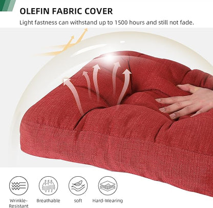 RACE LEAF Patio Chair Cushions 19x19 4 Pack, Memory Foam Outdoor Seat Cushions Water Resistant Tufted Non-Slip Bottom (Red)