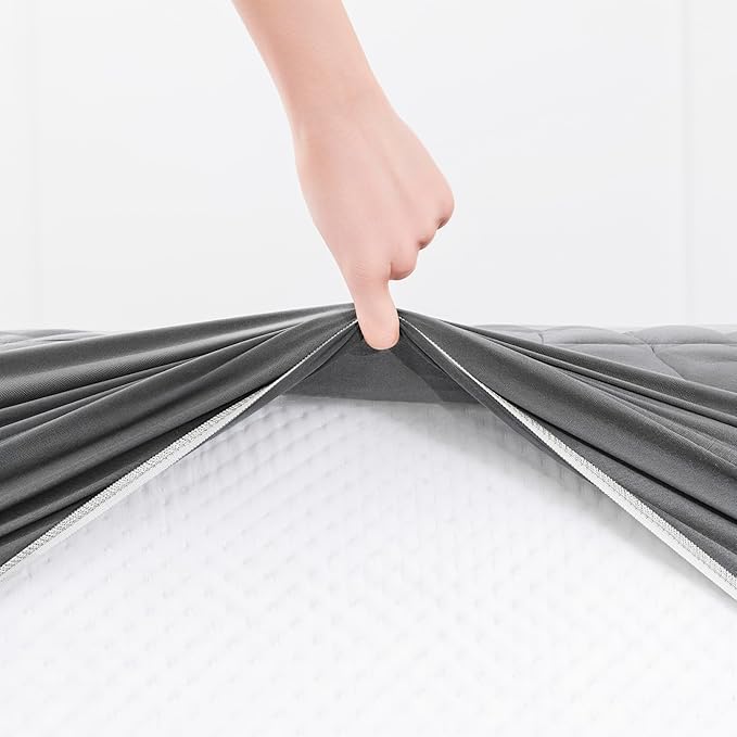 Hearth & Harbor 2 Pack King Size Quilted Fitted Mattress Pad Cover, 100% Waterproof Mattress Protectors, Deep Pocket Fitted Mattress Cover 8" - 21" (78" x 80", Gray)