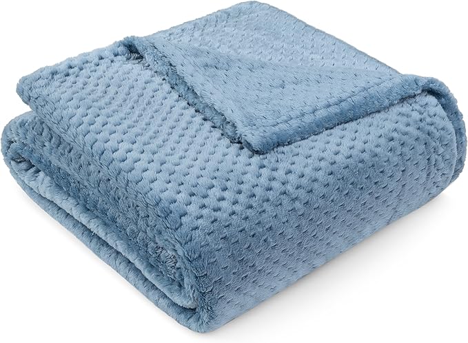 PAVILIA Dusty Blue Throw Blanket for Couch Bed, Soft Fleece Throws for Sofa Chair, Fuzzy Waffle Textured Blanket, Cozy Warm Lightweight All Season Blanket Throw, 50x60