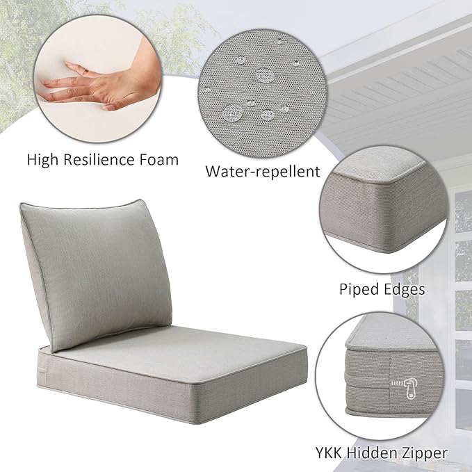 Sunbrella Outdoor Patio Chair Cushions Set, 24" x 24", Set of 2, Water-Repellent, Fade Resistant, Deep Seat Cushion for Backyard, Couch, Sofa and Patio Furniture, Specrtum Pebble