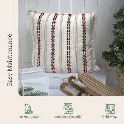SanVia Winterberry Premium Cotton Throw Pillow Covers,20x20 inch,Red White Shimmer Stripe,Luxury Holiday Themed Handwoven Couch Pillow Covers,Hidden Zipper,Home Décor Cushion Cover,Insert Not Included