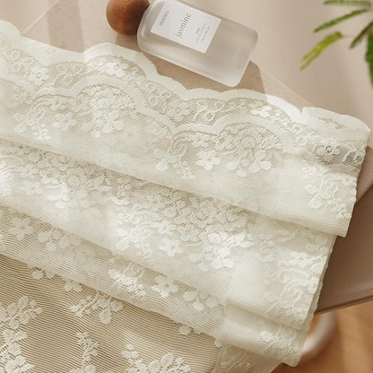 Anmao Vintage Lace Kitchen Curtains 36 Inches Long 2 Panels, Romantic Semi Sheer Floral Over Sink Lacy Cafe Curtain, Elegant Window Short Small Drapes, 55W x 36L, Ivory