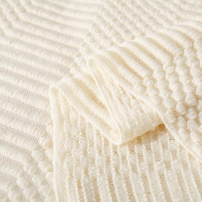 Off White Knitted Throw Blankets for Couch, Bedroom and Officeroom,Textured Fade Resistant Soft and Warm Decorative Knitted Blankets with Tassel,50"x60"