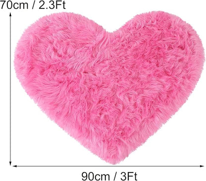 uxcell Heart Shaped Rugs for Bedroom,Small Aesthetic Carpet Girls,Cute Shaggy Floor Mirror Mat,Pastel Furry Throw Rug 2.3ftx3ft, Rose Red