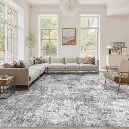 Washable 10X12 Area Rug: Modern Abstract Soft Non-Slip Indoor Rugs - Low Pile Stain Resistant Foldable Rug for Living Room Bedroom Dining Room Playroom Office(Grey,10'x12')