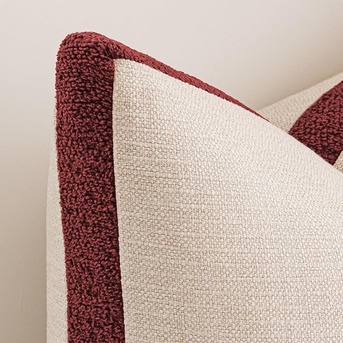 a moment Christmas Red Loop Yarn Linen-Like Pillow Cover Natural Soft Decorative Throw Pillow Case Farmhouse 12x20 Inch, Bohemian Textured Cushion Cover for Sofa Bed, Wrinkle-Resistant Home Decor