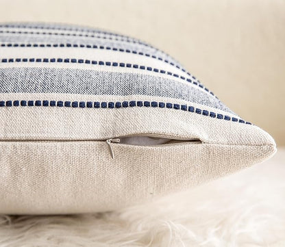 Decorative Boho Lumbar Pillow Covers, Modern Farmhouse Couch Pillowcase, 14 x 36 Long Accent Body Throw Pillow Covers, Sofa Bed Living Room Decor Cushion Case, Navy Blue and Beige, Pack of 1