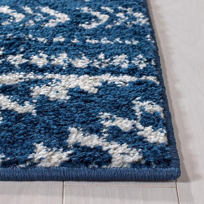 SAFAVIEH Tulum Collection Area Rug - 8' Square, Navy & Ivory, Moroccan Boho Tribal Design, Non-Shedding & Easy to Clean, Ideal for Living Room, Bedroom, Dining Space (TUL272N)