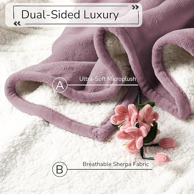 Electric Heated Blanket Queen Size 84"x90" - Dual-Sided with Microplush & Sherpa Fabric, 4 Heat Settings & 10 Hours Auto Off, Dual Controller, Machine Washable - Berry