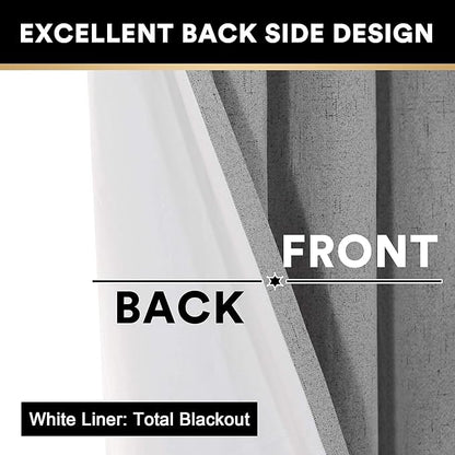 PrinceDeco Light Grey Linen Blackout Curtains for Bedroom 108 Inches Long Thermal Insulated Textured Blackout Curtains 2 Panels Set Extra Long Curtains for Living Room Total Room Darkening Curtains