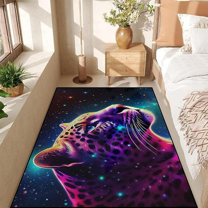 Galaxy Leopard Rug Large Fierce Panther Head Area Rugs for Boys Kids Bedroom Living Room Gameroom Girls Glitter Carpet Floor Mat Throw Rugs 71 in x 47 in