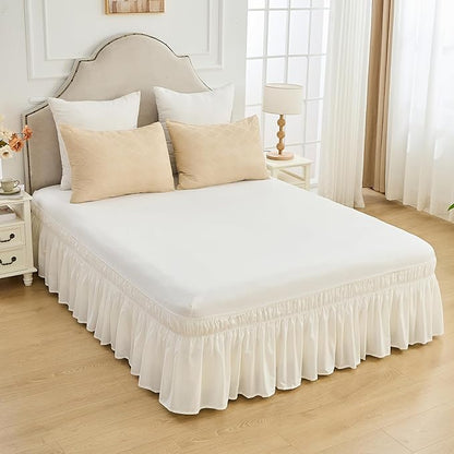 BISELINA Wrap Around Bed Skirts 17" Drop, Cotton Adjustable Elastic Dust Ruffles Easy Fit Wrinkle & Fade Resistant Soft Cozy Elegant Luxurious Bedding - White, King Size